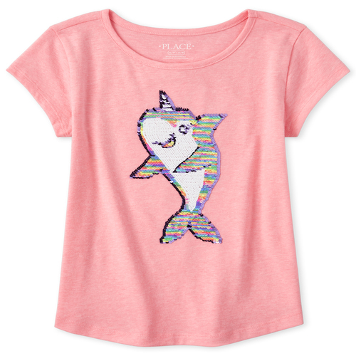 

Girls Flip Sequin Curved Hem Top - Pink - The Children's Place