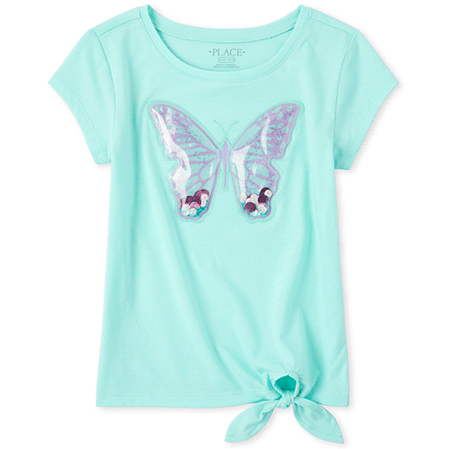 

Girls Shakey Butterfly Tie Front Top - Blue - The Children's Place
