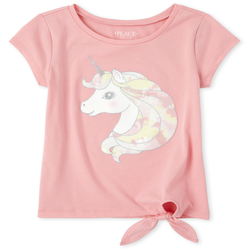 

Girls Embellished Tie Front Top - Pink - The Children's Place