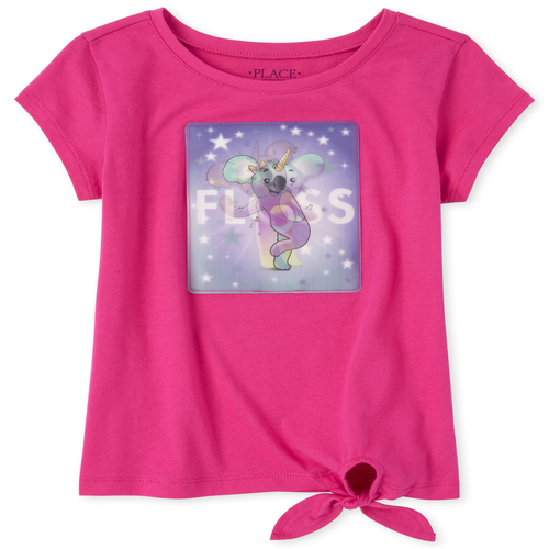 

Girls Lenticular Tie Front Top - Pink - The Children's Place