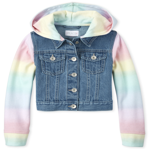 

Girls Rainbow Hooded Denim Jacket - The Children's Place