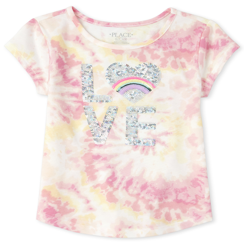 

Girls Sequin Love Tie Dye Top - Pink - The Children's Place