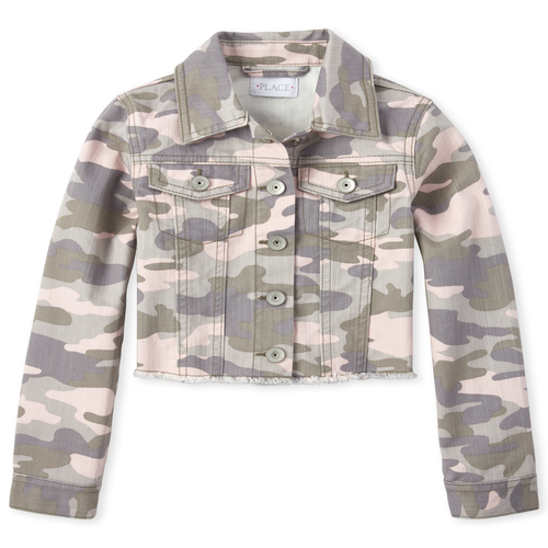 

Girls Camo Denim Jacket - Pink - The Children's Place