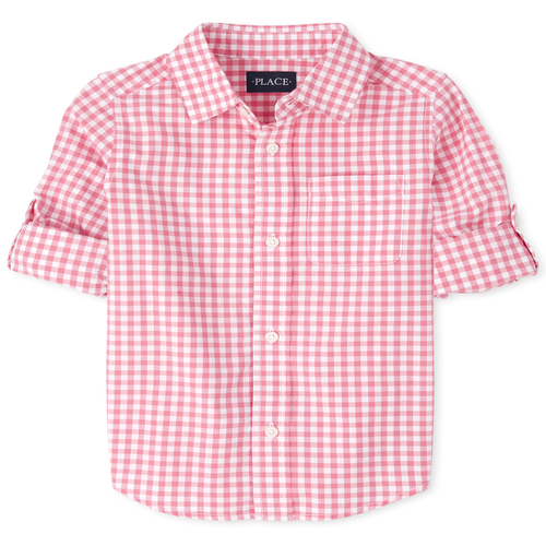 

s Boys Gingham Poplin Matching Button Down Shirt - Pink - The Children's Place