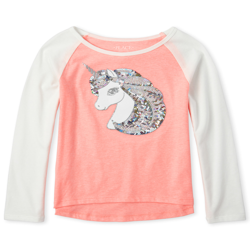 Girls Long Sleeve Sequin Graphic Raglan Top