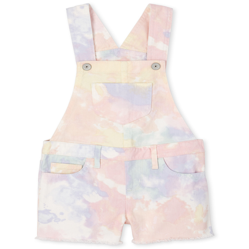 

Girls Tie Dye Frayed Hem Denim Shortalls - Pink - The Children's Place