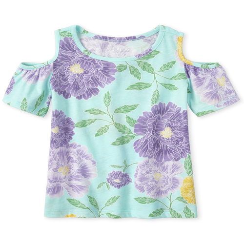

Girls Mix And Match Print Cold Shoulder Top - Blue - The Children's Place