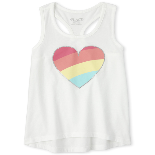 

Girls Mix And Match Glitter Rainbow Heart Racerback Tank Top - White - The Children's Place