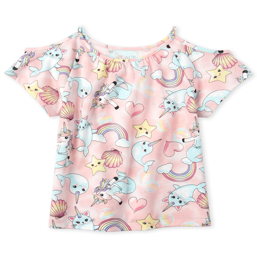 

Girls Mix And Match Print Cold Shoulder Top - Pink - The Children's Place