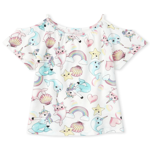 

Girls Mix And Match Print Cold Shoulder Top - White - The Children's Place