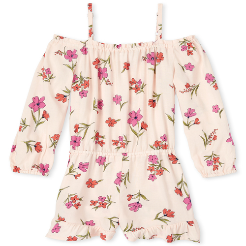 

Girls Floral Off Shoulder Romper - Pink - The Children's Place