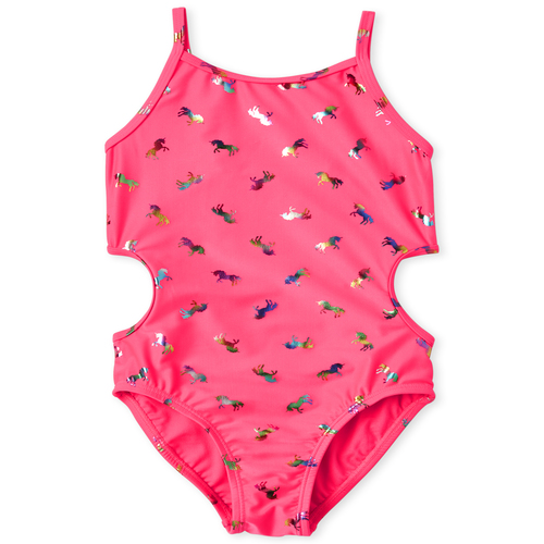 

Girls Foil Unicorn Cut Out One Piece Swimsuit - Pink - The Children's Place