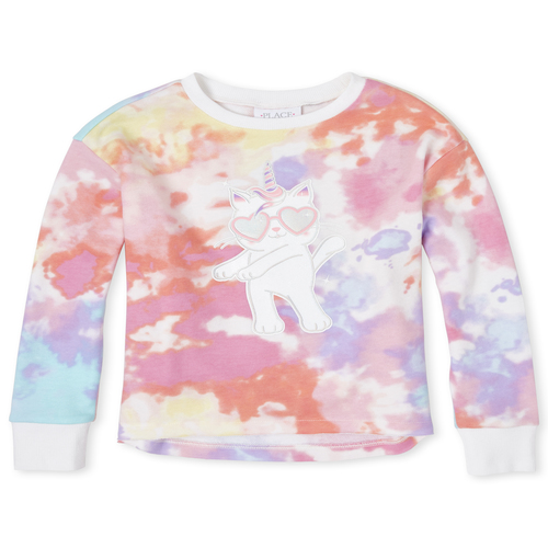 

Girls Print French Terry Pullover - Pink - The Children's Place