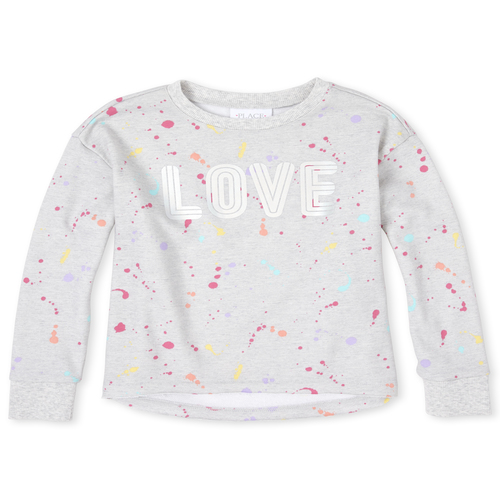 

Girls Print French Terry Pullover - Gray - The Children's Place