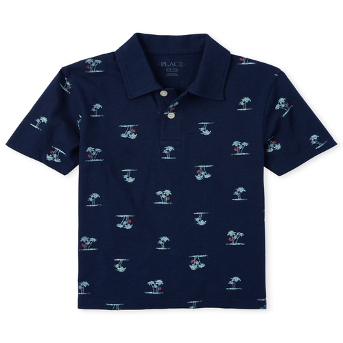 

s Boys Print Jersey Polo - Blue - The Children's Place