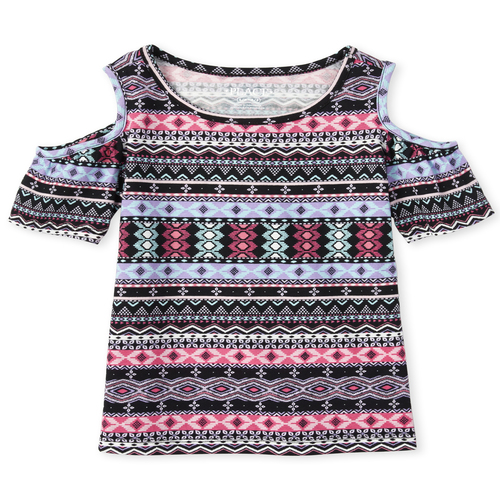 

Girls Mix And Match Fair Isle Cold Shoulder Top - Black - The Children's Place