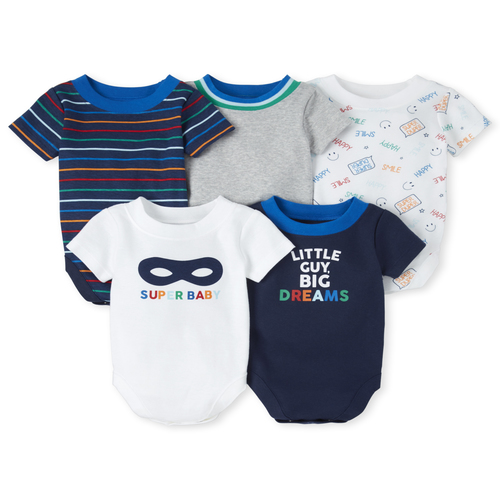 

s Baby Boys Super Baby Graphic Bodysuit 5-Pack - White - The Children's Place