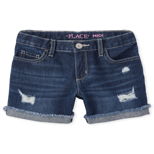

s Roll Cuff Distressed Denim Midi Shorts - The Children's Place