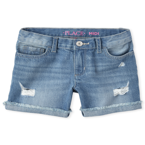 

s Roll Cuff Distressed Denim Midi Shorts - The Children's Place