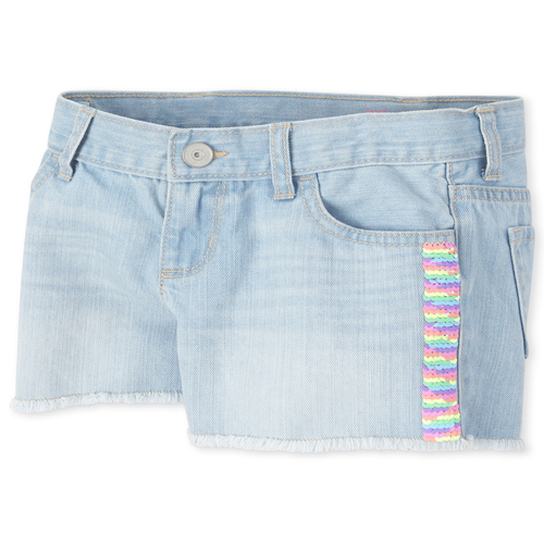 

s Rainbow Flip Sequin Denim Shortie Shorts - The Children's Place