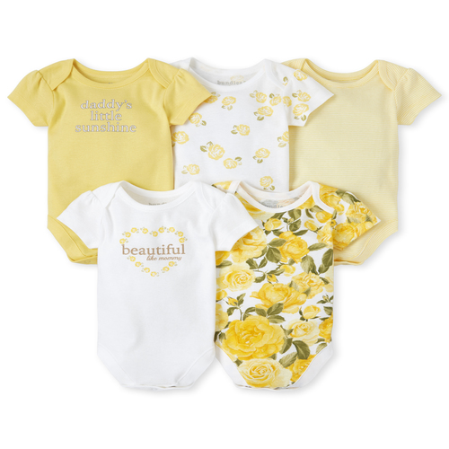 

s Baby Floral Graphic Bodysuit 5-Pack - Yellow - The Children's Place