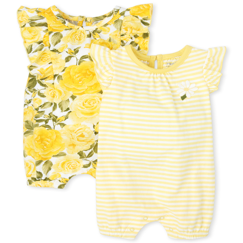 

Newborn Baby Floral Ruffle Romper 2-Pack - Yellow - The Children's Place