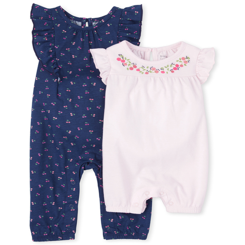 

Newborn Baby Embroidered Cherry Ruffle Romper 2-Pack - Pink - The Children's Place