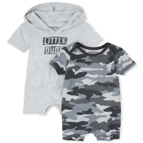 

Newborn Baby Boys Camo Romper 2-Pack - Gray - The Children's Place