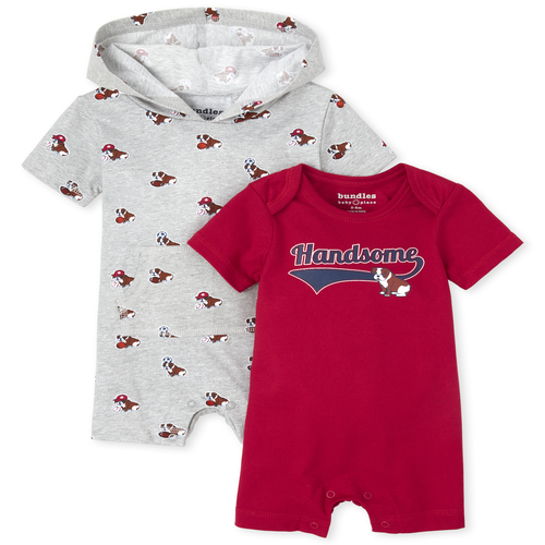 

Newborn Baby Boys Bulldog Sports Romper 2-Pack - Red - The Children's Place