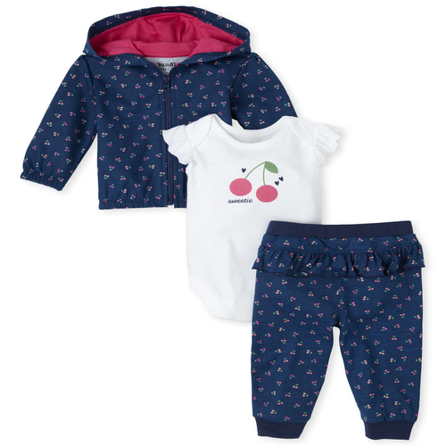 

Newborn Baby Cherry 3-Piece Playwear Set - Blue - The Children's Place