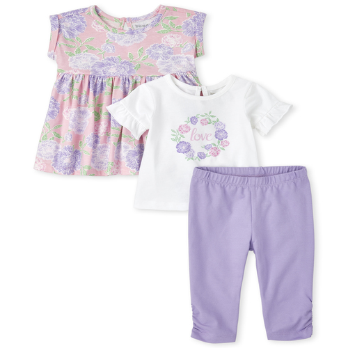 

Newborn Baby Floral Love 3-Piece Playwear Set - Purple - The Children's Place