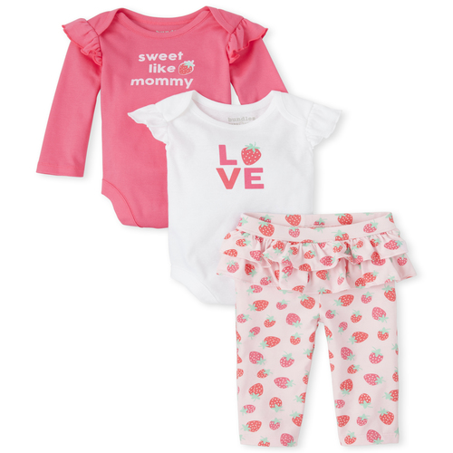 

Newborn Baby Strawberry 3-Piece Playwear Set - White - The Children's Place