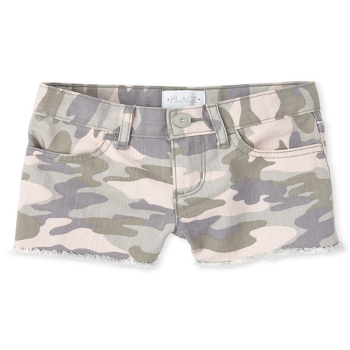 

Girls Camo Denim Shortie Shorts - Pink - The Children's Place