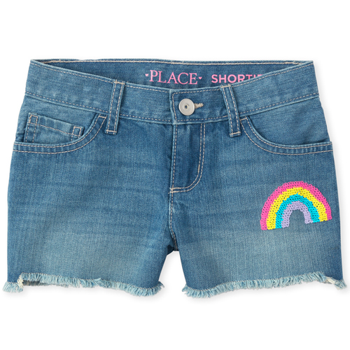 

s Sequin Rainbow Frayed Hem Denim Shortie Shorts - The Children's Place