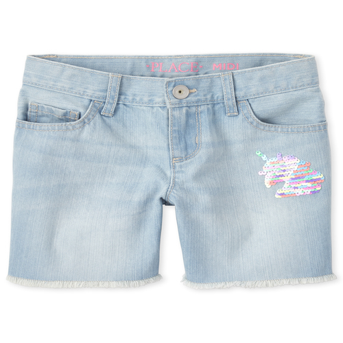 

s Flip Sequin Unicorn Denim Midi Shorts - The Children's Place