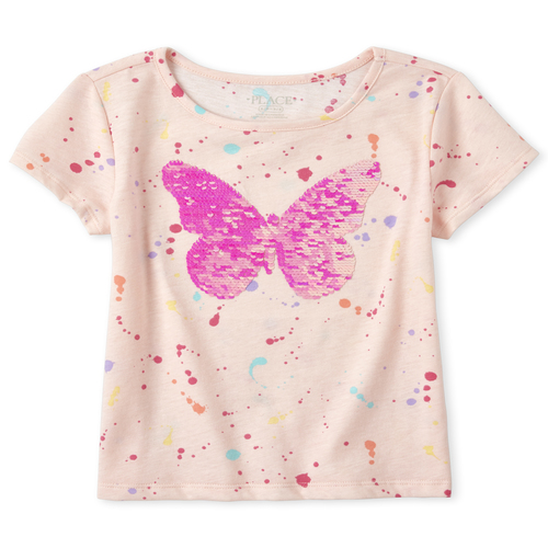

Girls Flip Sequin Splatter Top - Pink - The Children's Place