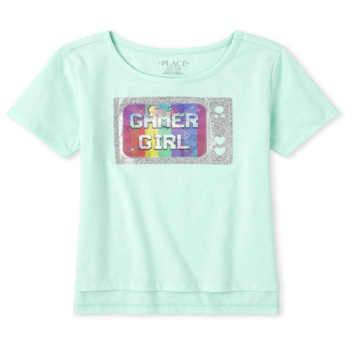 

Girls Lenticular Video Game High Low Top - Blue - The Children's Place