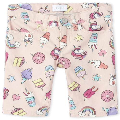 

Girls Rainbow Unicorn Denim Skimmer Shorts - Pink - The Children's Place