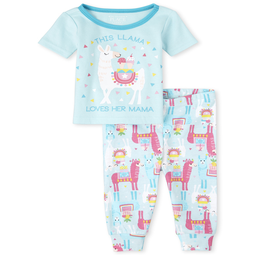 

s Baby And Toddler Mama Llama Snug Fit Cotton Pajamas - Blue - The Children's Place
