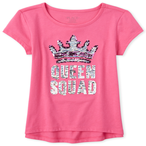 

Girls Flip Sequin Queen Squad High Low Top - Pink - The Children's Place
