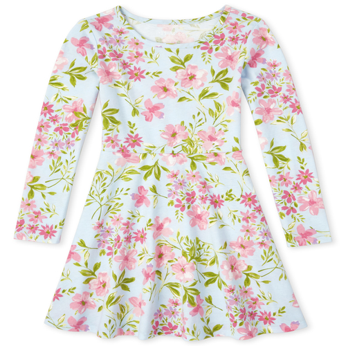 

Girls Floral Skater Dress - Blue - The Children's Place