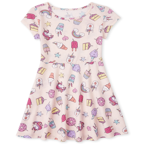 

Girls Print Skater Dress - Pink - The Children's Place