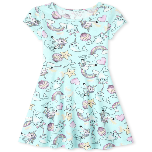 

Girls Print Skater Dress - Blue - The Children's Place