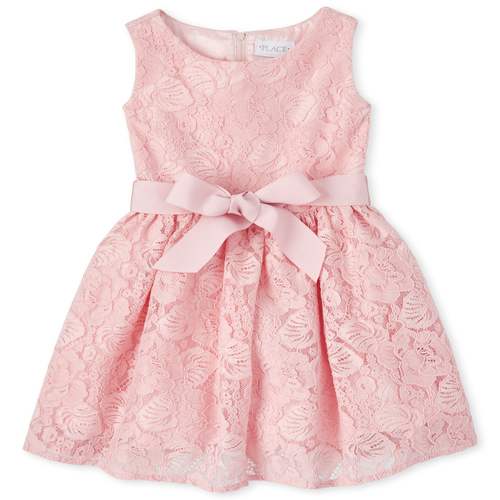 

Girls Lace Matching Fit And Flare Dress - Pink - The Children's Place