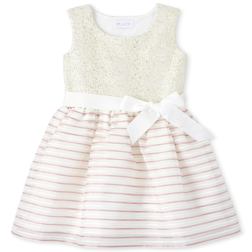 

Girls Striped Jacquard Matching Knit To Woven Dress - White - The Children's Place