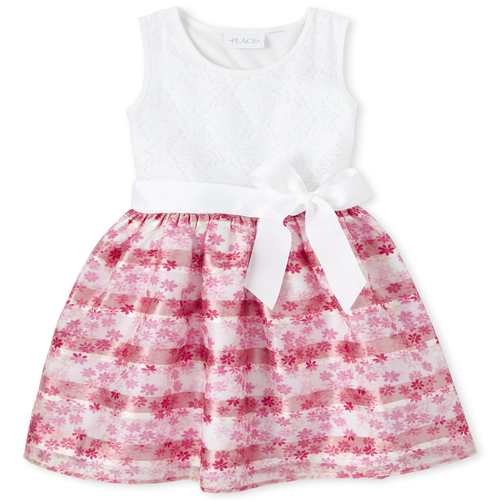 

Girls Lace Floral Matching Knit To Woven Dress - Pink - The Children's Place