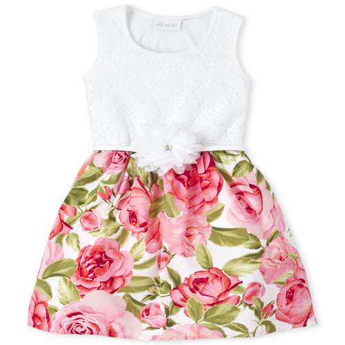 

Girls Mommy And Me Lace Floral Matching Knit To Woven Dress - Pink - The Children's Place