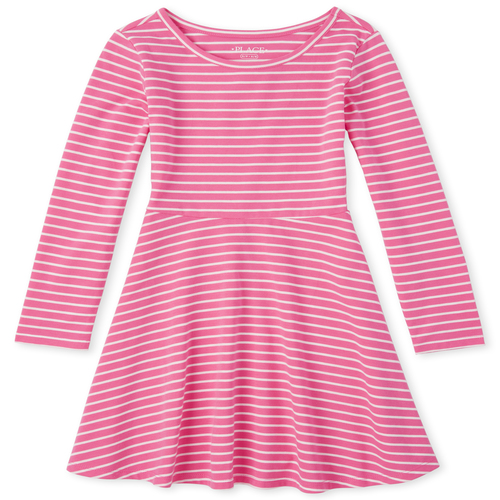 

Girls Striped Skater Dress - Pink - The Children's Place