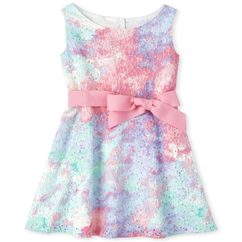 

Girls Tie Dye Lace Cut Out Dress - Pink - The Children's Place