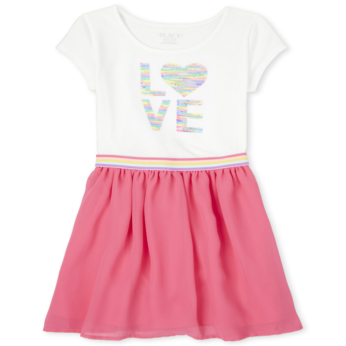 

Girls Flip Sequin Love Knit To Woven Dress - Pink - The Children's Place